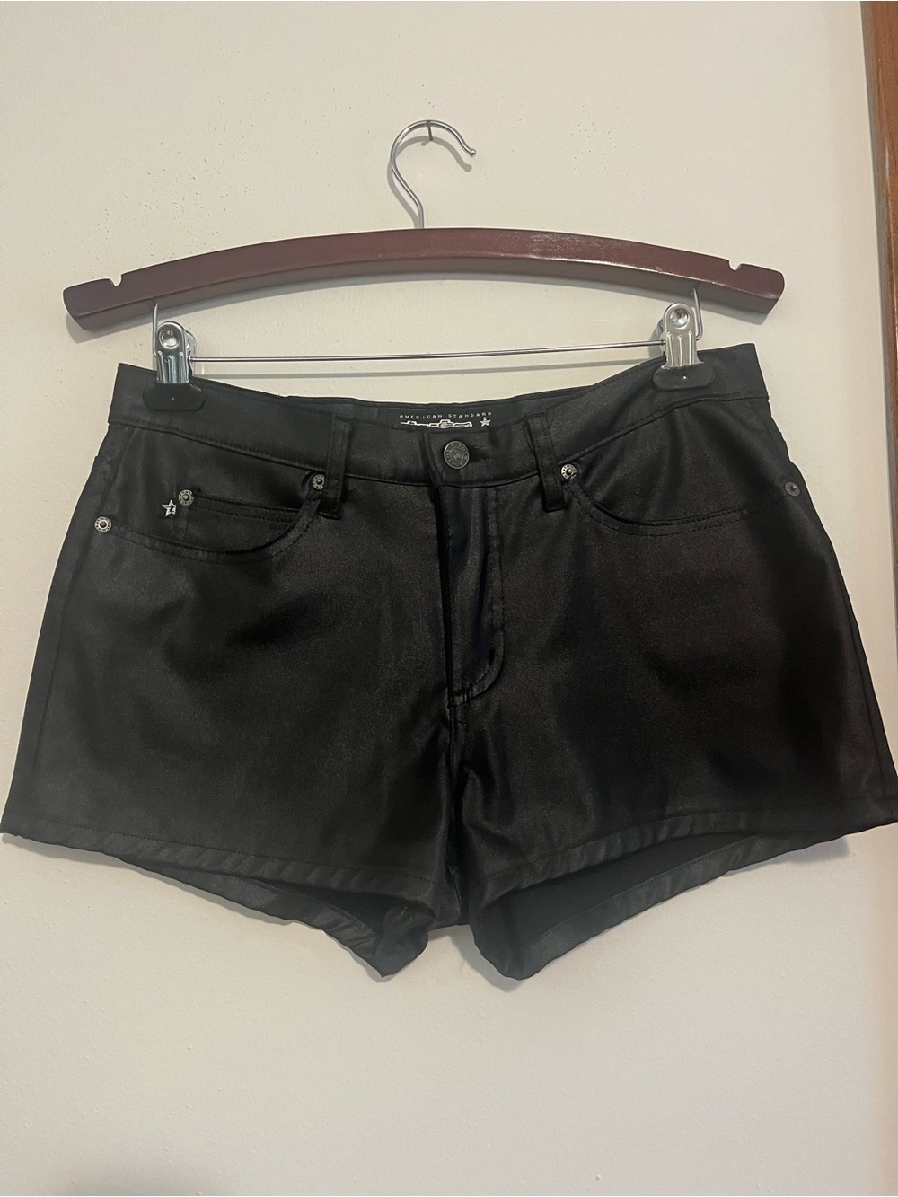 Tyte Black Satin - Leather Look Shorts size 29